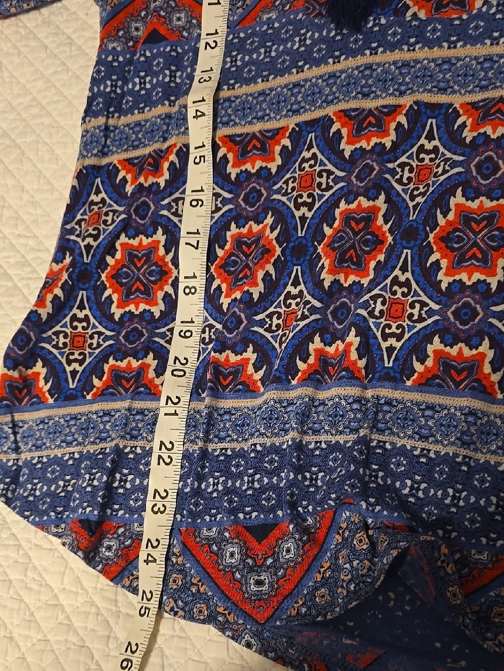Lucky Brand Blue Orange Paisley Boho Peasant Blouse Tie Neck 3/4 Sleeve - Picture 7 of 10